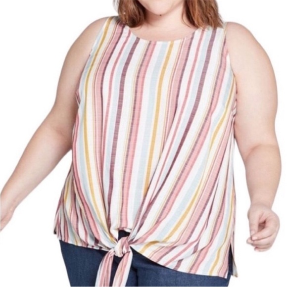 Lane Bryant Blouse Sleeveles Striped Front Tie Knot Keyhole Back Women’s Size 18 - Picture 1 of 12